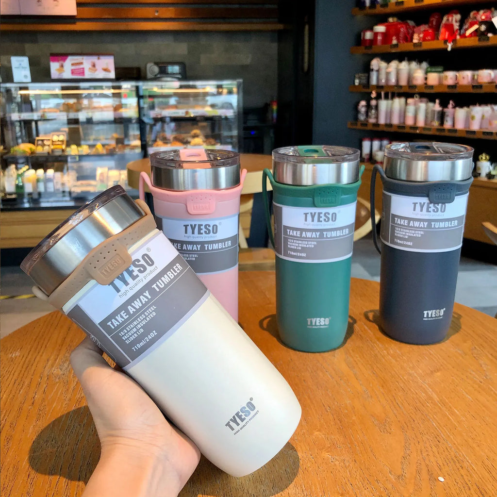 Tyeso Cup Thermal Thermos Car Water Bottle With Straw 550/710ML Thermal Cup for Beer Stainless Steel Coffee Mug Vacuum Flasks