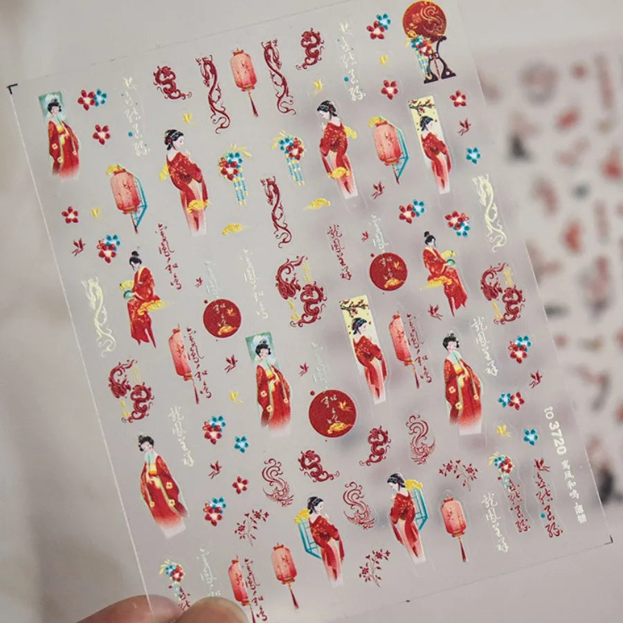 2pcs 5D Kawaii Plum Blossom Nail Stickers Fashion Chinese Flower Nail Art Decoration Self-Adhesive Decals DIY Slider Accessories
