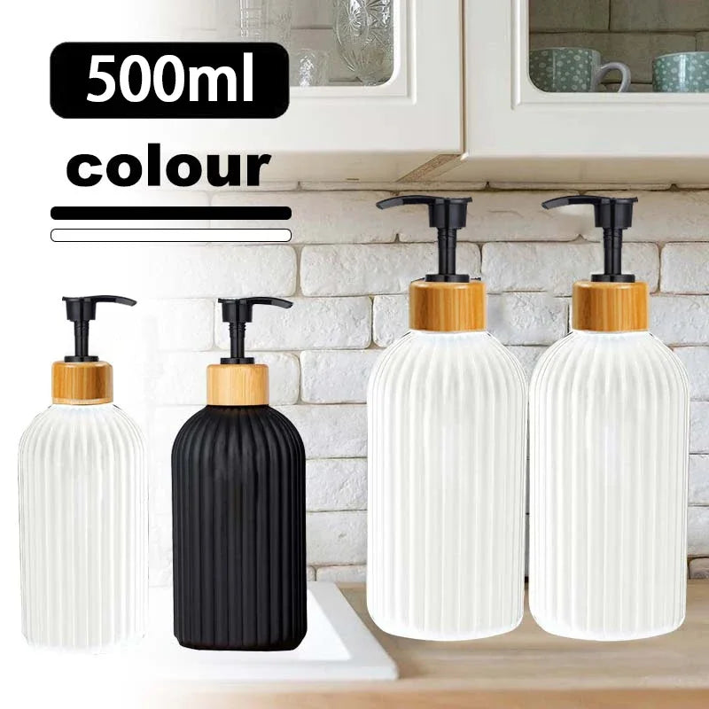 500ml Strip Soap Dispenser With Bamboo Pump Bathroom Refillable Body Wash Shampoo Conditioner Empty Container Lotion Bottle
