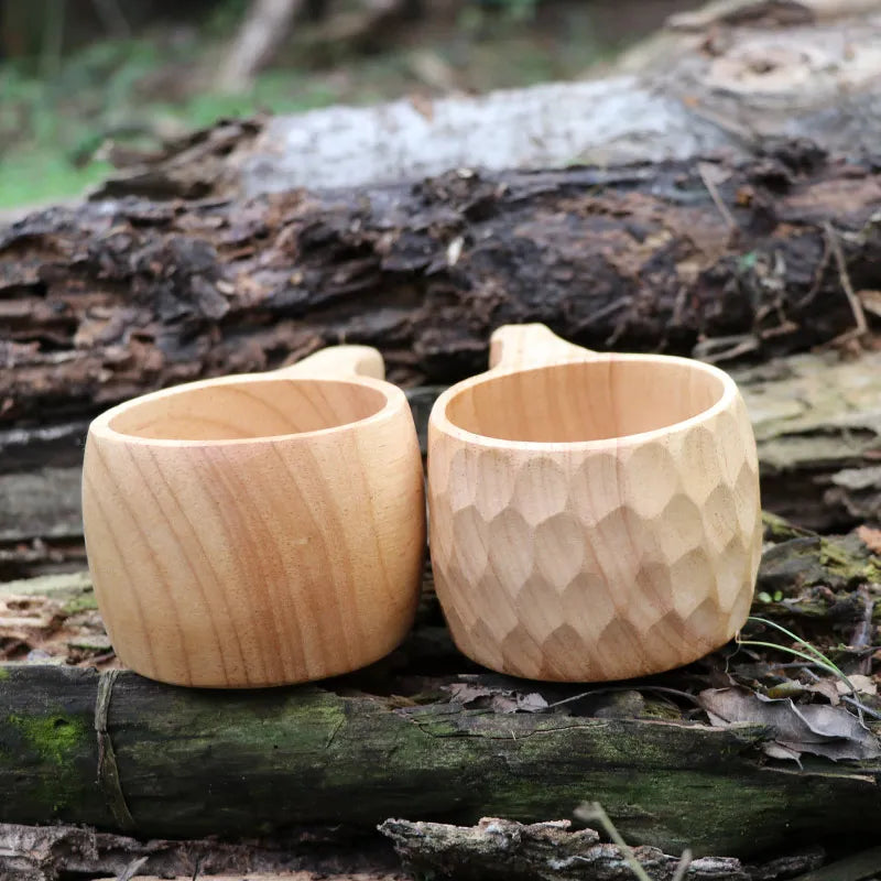 Outdoor Solid Wood Mugs Camping Portable Lanyard Finland Cup Handmade Large Capacity Milk Coffee Cups