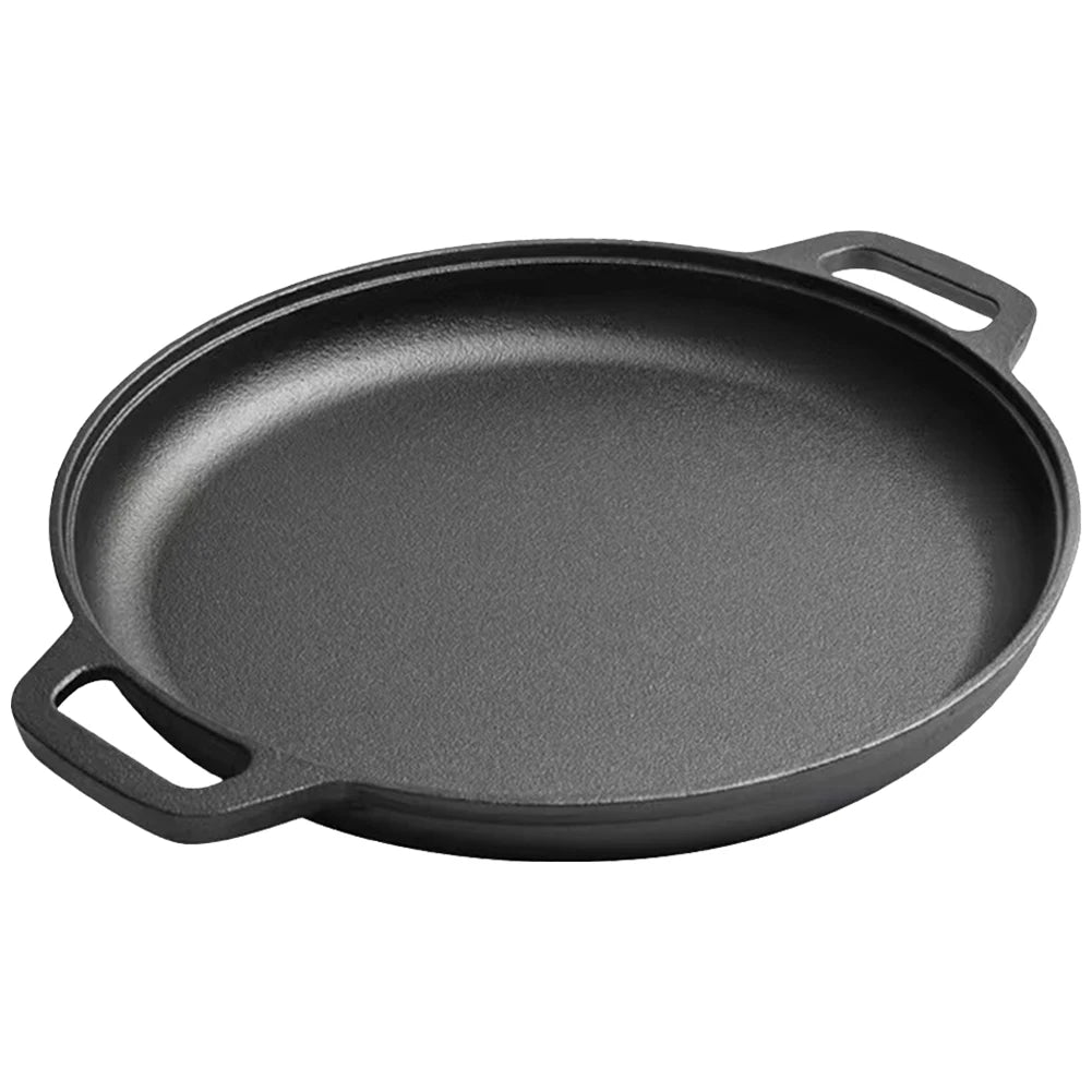 Cast Iron Round Griddle For Crepes And Pizza with Dual Handles Non-Stick BBQ Camping Fry Pan Pancake Pizza Pan Cookware Fry Pan