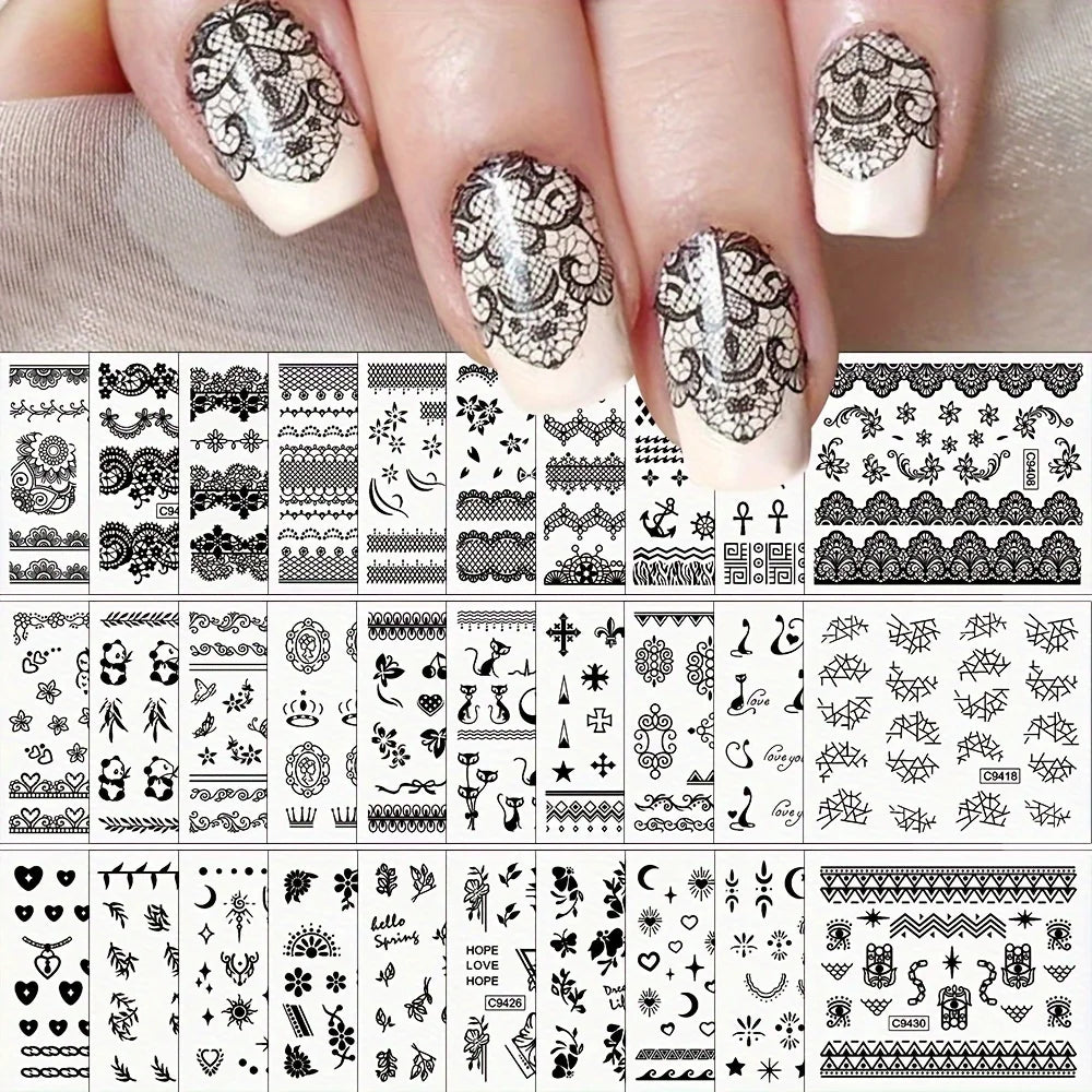 30 retro black and white nail stickers Egypt Egyptian cat nail stickers 3 sets of nail decorative stickers are suitable for nail