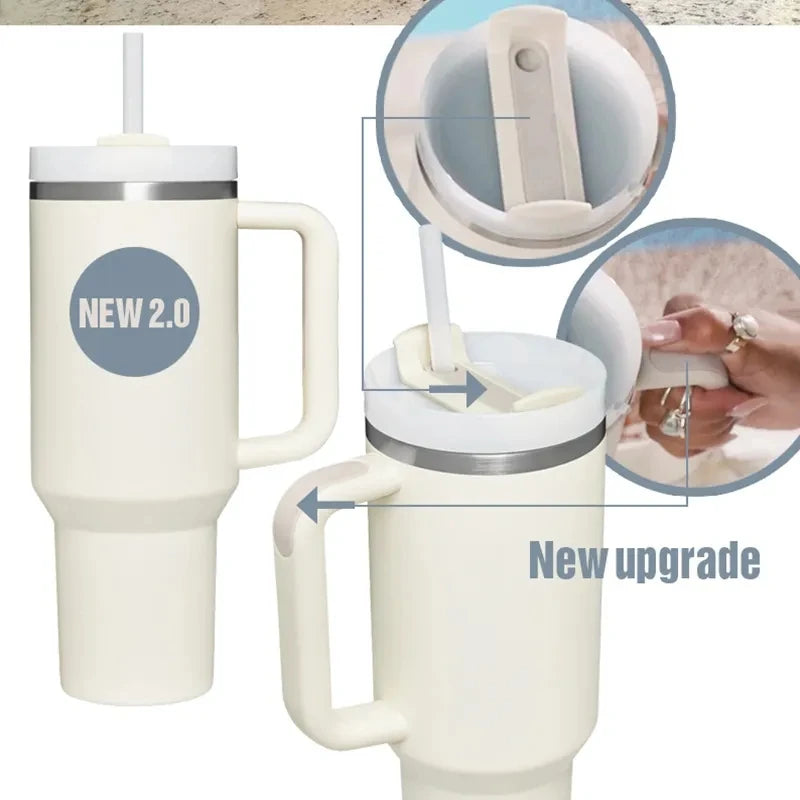 New Hot 40oz Insulated Tumbler acuum Cup 2.0 Thermal Mug for with Handle Straw Stainless Steel Hot and Cold Coffee Drinking