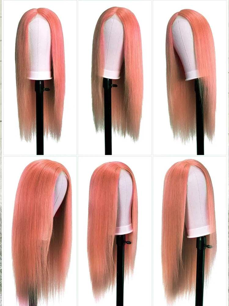 4X4 Transparent Lace Closure 14-28 inch Long Straight Brazilian Hair Wigs On Sale Pink Lace Front Wig Human Hair Wigs For Women