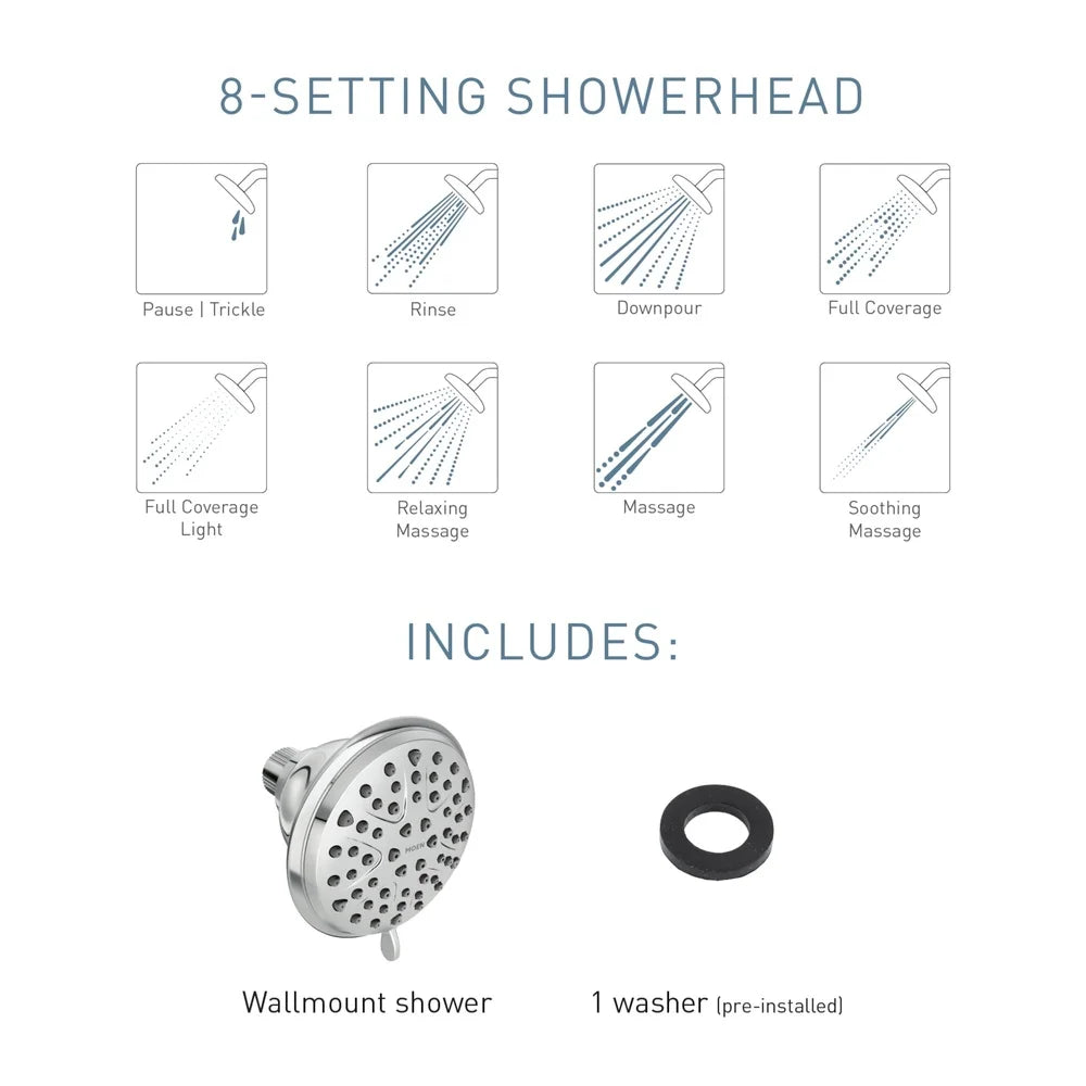 8-Spray Fixed Shower Head Wall Mount Chrome Water Saving Bathroom Shower System Easy Install Luxury Shower Experience