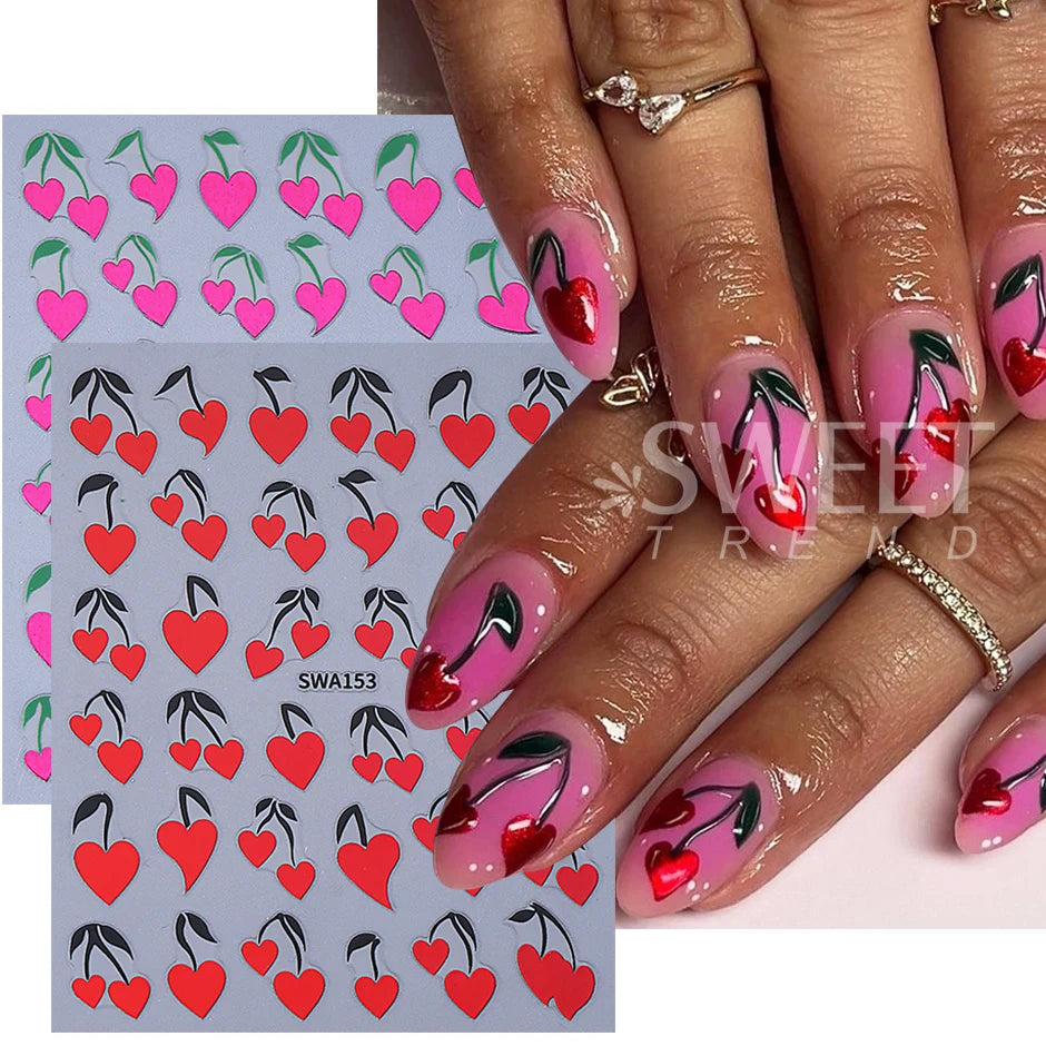 2pcs Black Lips Love Heart Nail Art Stickers Sexy Valentine Metal Line Love Cherry Self-adhesive Nail Decals DIY Manicure Decor