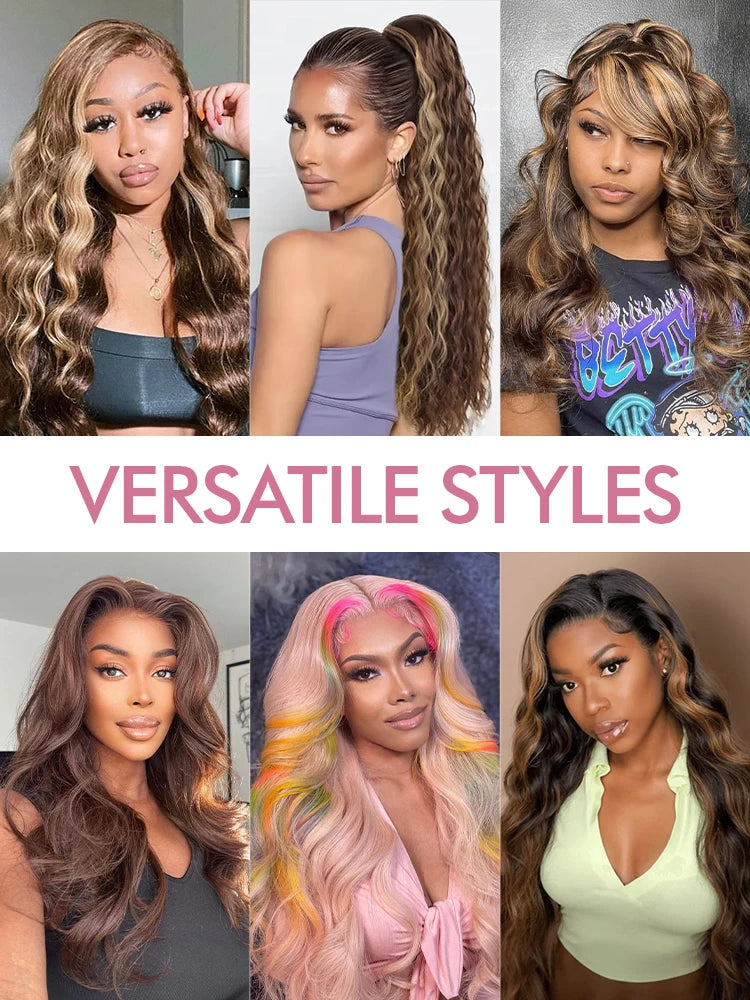 Ombre Highlight Body Wave Hair Bundles 22 24 26 28 Inch Remy Hair Extensions 4/27 Colored 100% Human Hair Brazilian Hair Weave