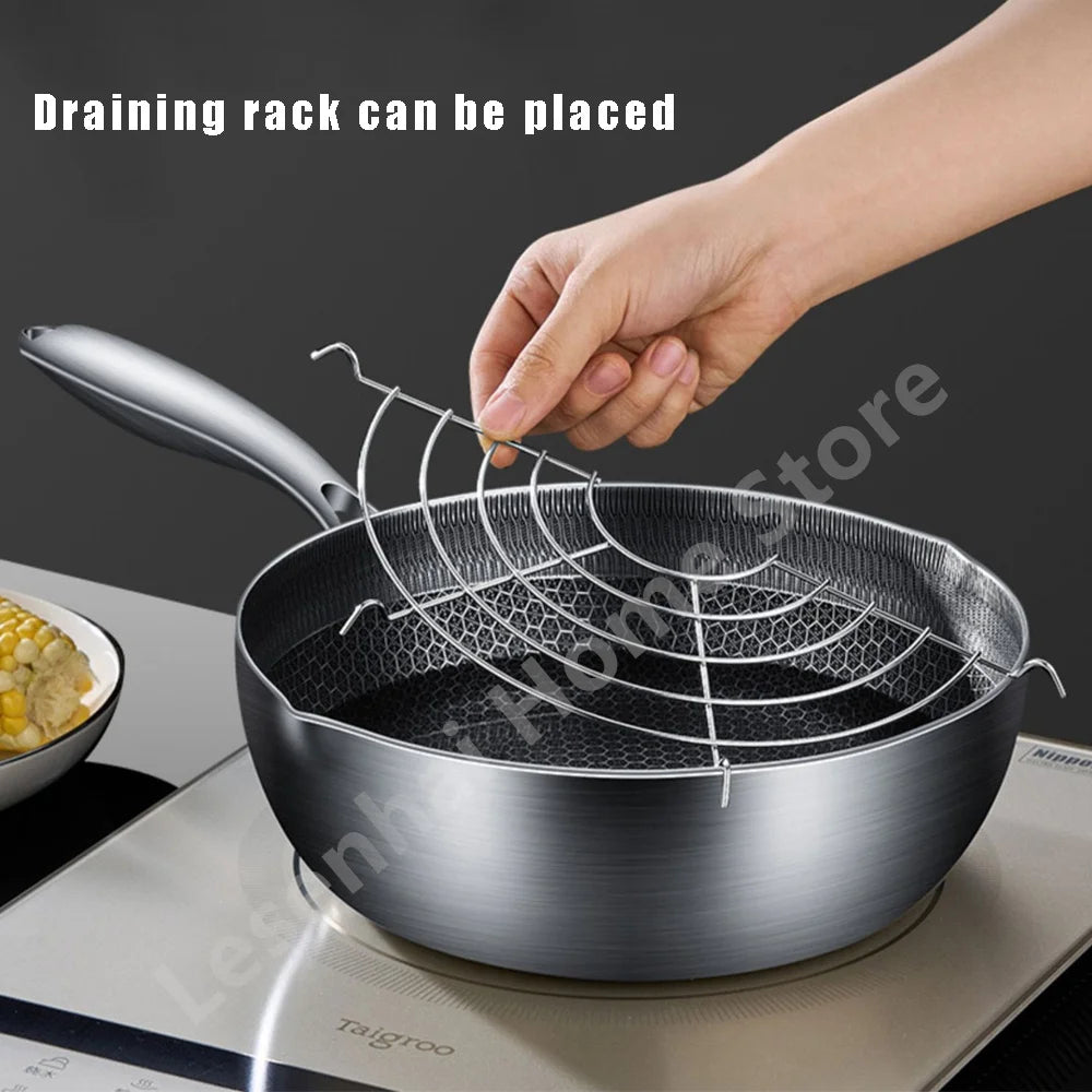 410 Stainless Steel Honeycomb Frying Pan Steak Cooking Non-Stick Pan Induction Cooker Universal Kitchen Cookware Flat Bottom Wok