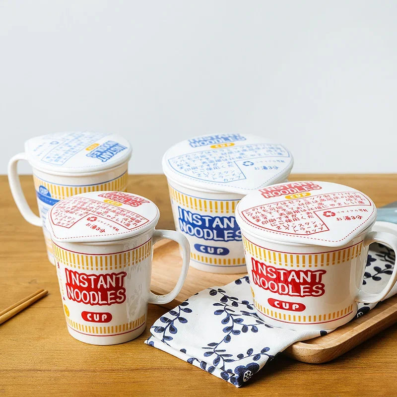 ins style creative instant noodle ceramic Cup bowl with cover bento box Student lunch box instant noodle Bowl soup Bowl set