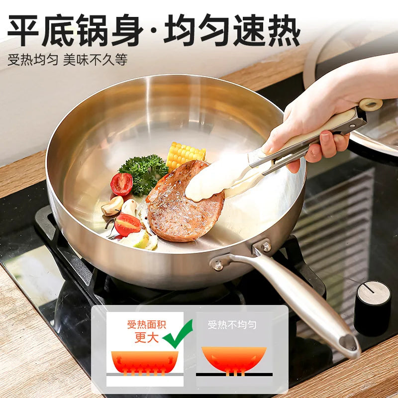 316 stainless steel frying pan, household deepening non stick pan, induction cooker, uncoated flat bottomed frying pan