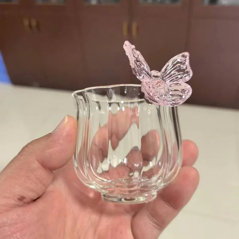 High Borosilicate Glass Butterfly Cup Handmade Narcissus Cup Creative Transparent Tea Cup Heat-Resistant Household Cup Lotus Cup