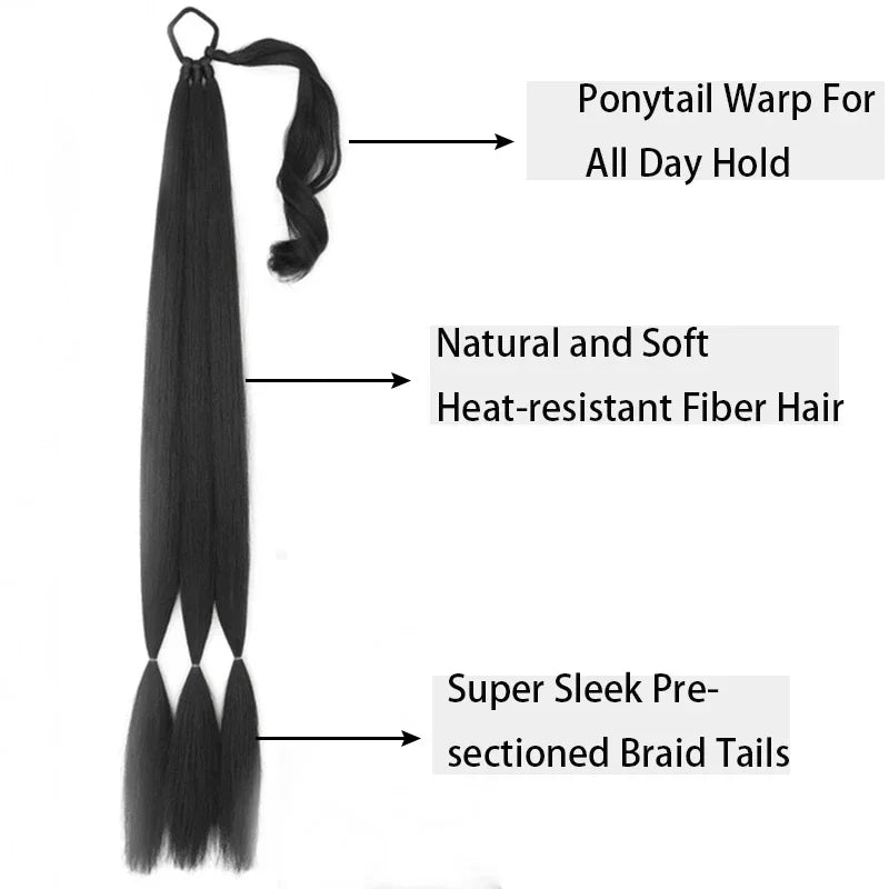 30'' Braids Ponytail Extensions Long DIY Braided Hairpiece Ponytail for Women Synthetic Heat-resistant Braid Fake Tail Wine Red