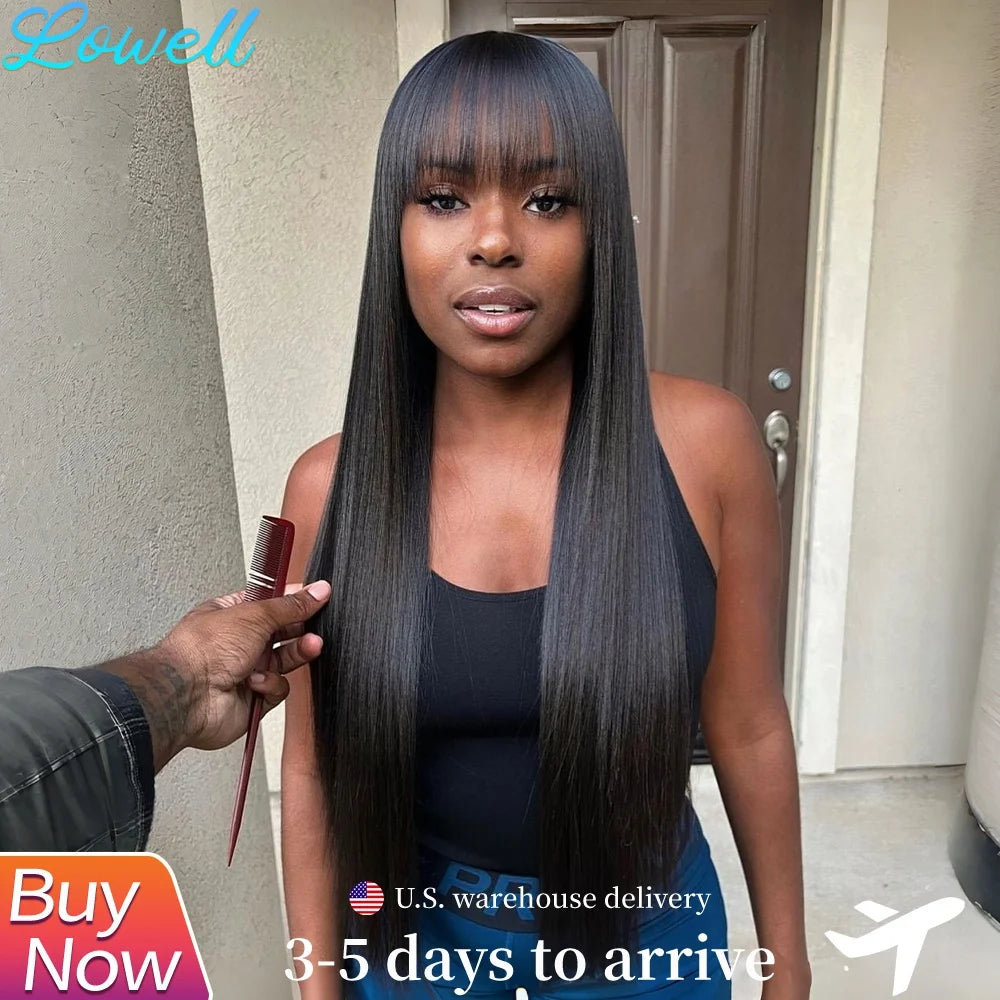 Bone Straight Human Hair Wig With Bangs 220 Density 30 Inch Brazilian 3x1 hd Lace Wigs Glueless Wig Human Hair Natural Baby Hair