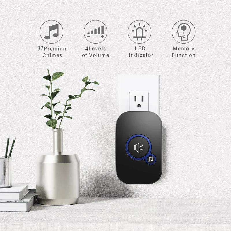 Plug-and-play wireless 1000-foot range doorbell, suitable for home, children's room, office, 115dB, with 32 ringtones, wireless