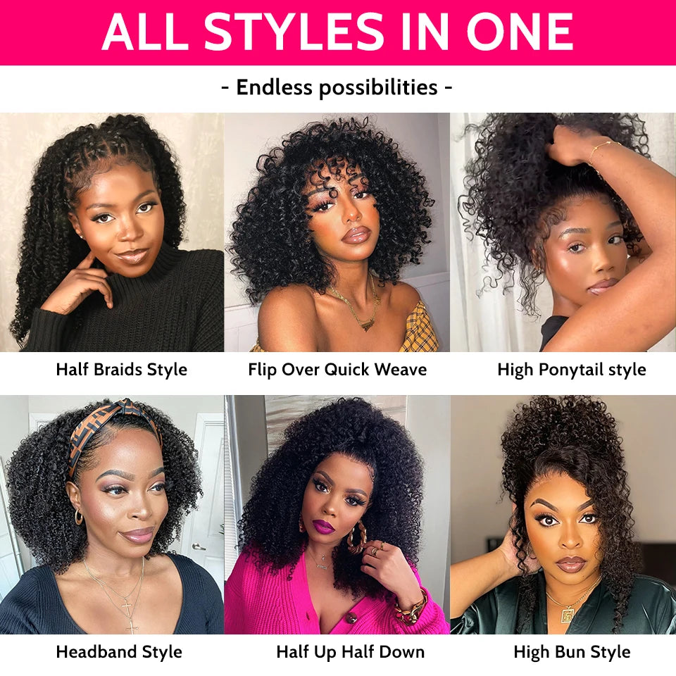 ISEE Hair Burmese Curly Half Wig Flip Over Wigs 100% Human Hair Wigs Ready To Wear Beginner Friendly Natural Glueless Wigs
