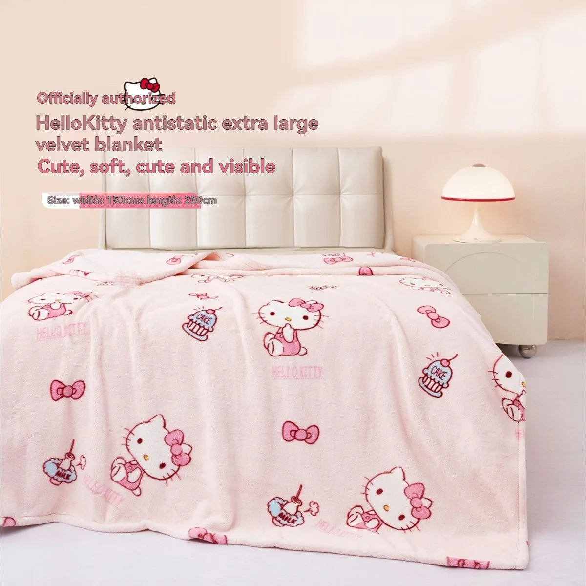 San-rio Hello-Kitty Various Sizes Anti-static Thick Fleece Blanket, Milk Fleece Blanket, Casual Blanket, 150*200cm