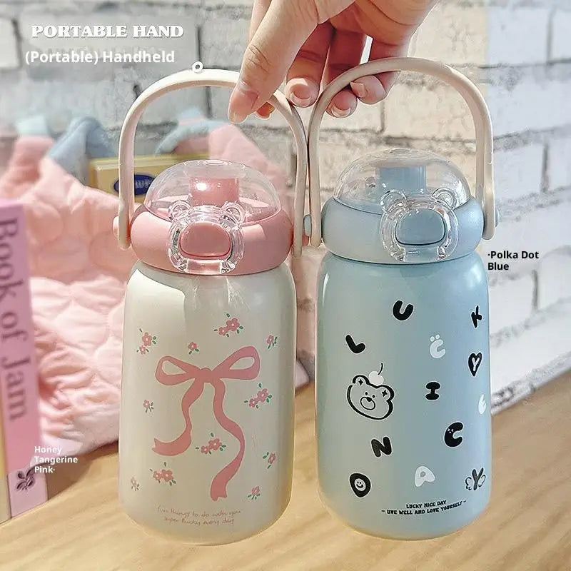 Cute Straw Children's Stainless Steel Thermos Cup Portable Kettle Simple Design 304 Steel Water Bottle for Kids