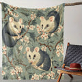 Vintage Floral and Opossum Print Flannel Throw Blanket - Digital Print Soft Cozy Warm Polyester Knit for Couch, Bed, Sofa, Offic
