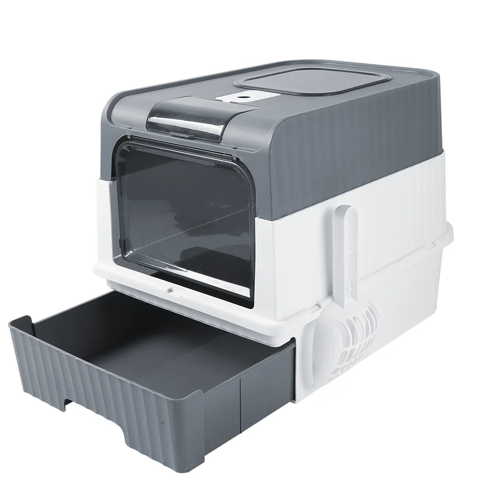 Extra Large Enclosed Drawer Type  Cat Litter Box, Removable Automatic Self-Cleaning Anti-Splashing Square Pet Toilet
