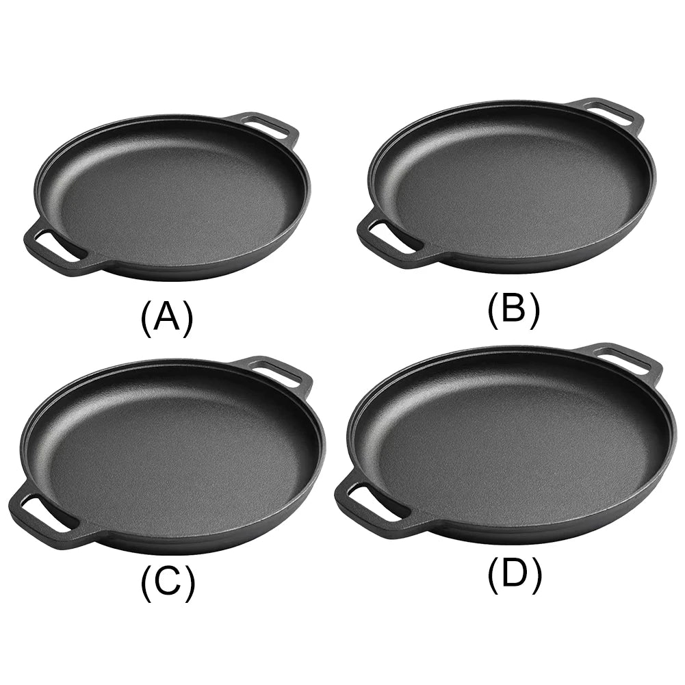 Cast Iron Round Griddle For Crepes And Pizza with Dual Handles Non-Stick BBQ Camping Fry Pan Pancake Pizza Pan Cookware Fry Pan