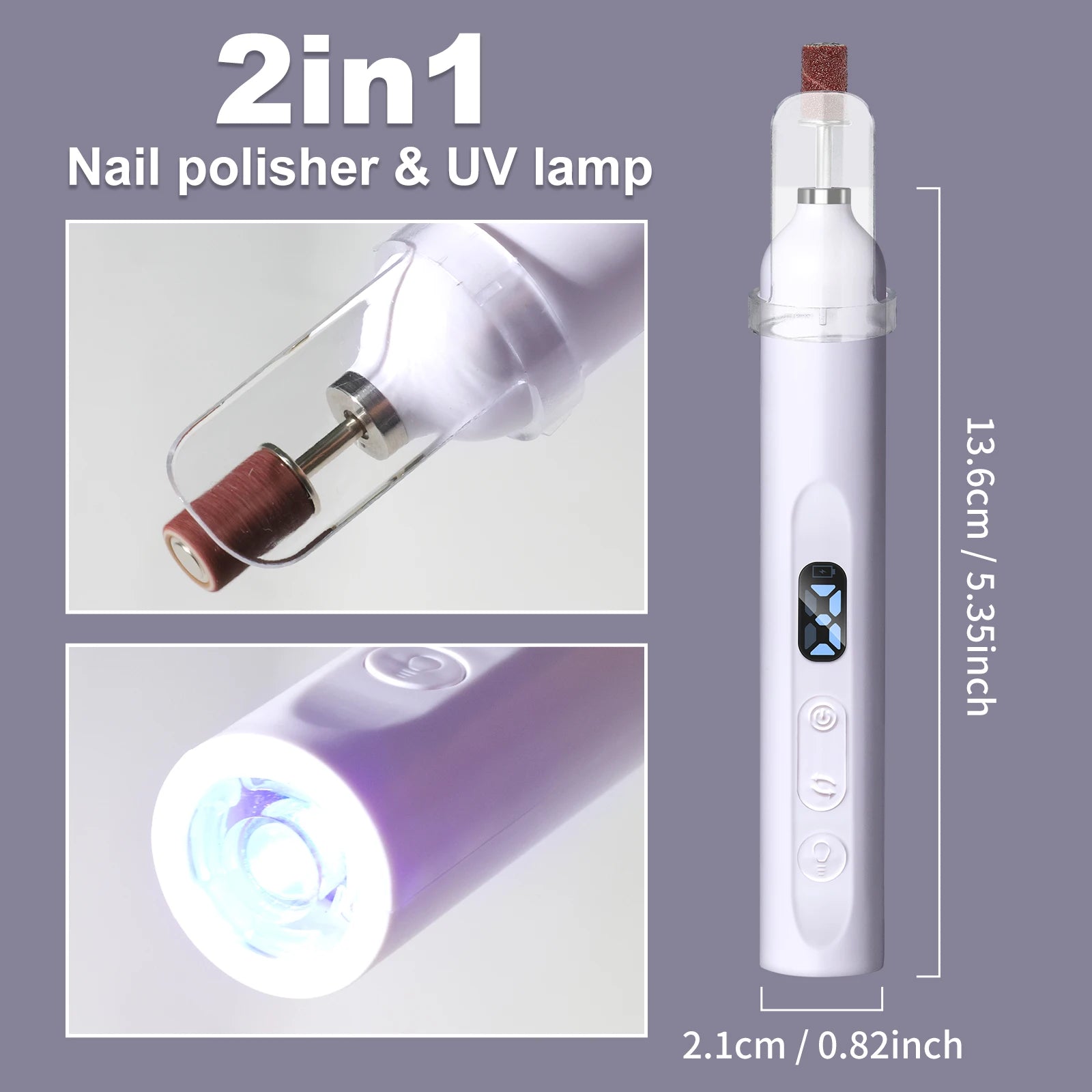 2 in 1 Electric Nail File Pen Rechargeable Nail Drill with UV LED Nail Lamp USB Portable Manicure Drill Salon Tool