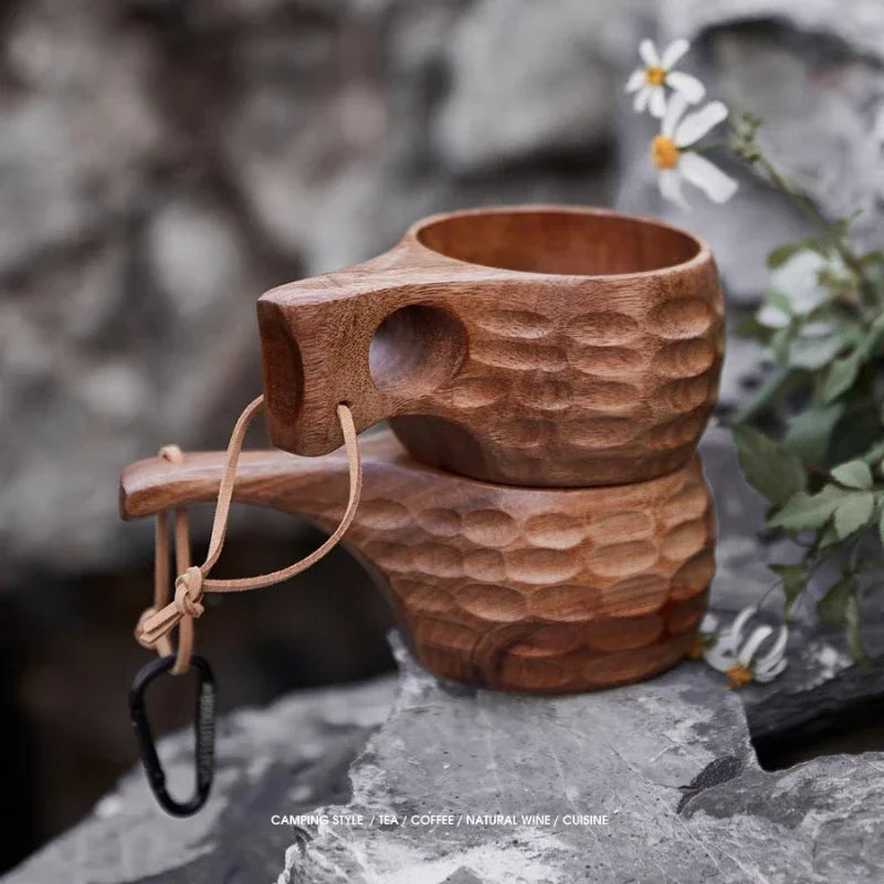 Wooden Finland Mug Creative Outdoor Camping Travel Wooden Cup Nordic Style Handmade Milk Coffee Bar Beer Mugs