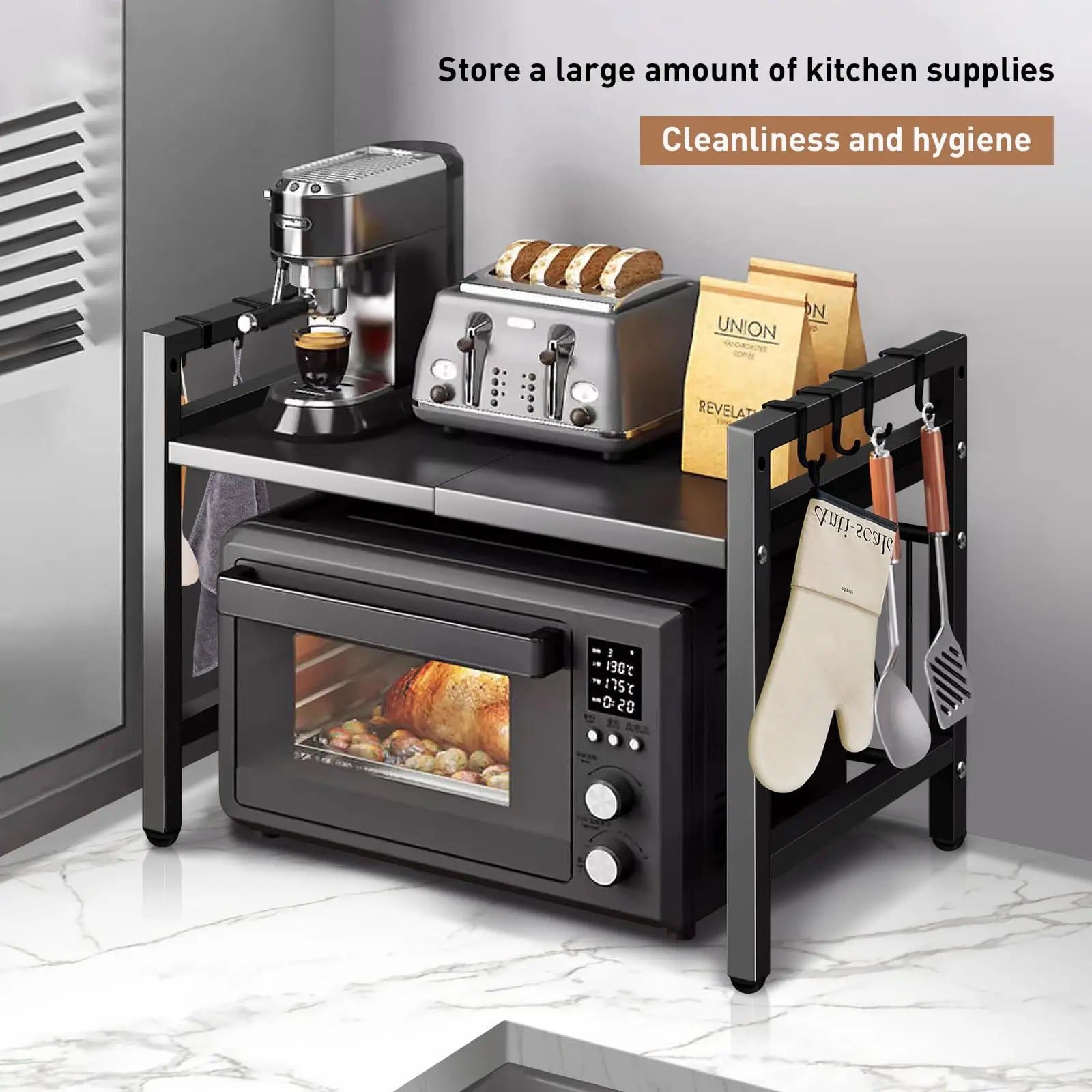 Kitchen Storage Rack Microwave Shelf Condiment Organizer Shelf Tableware Storage  Expandable 42-64cm Moisture And Rust