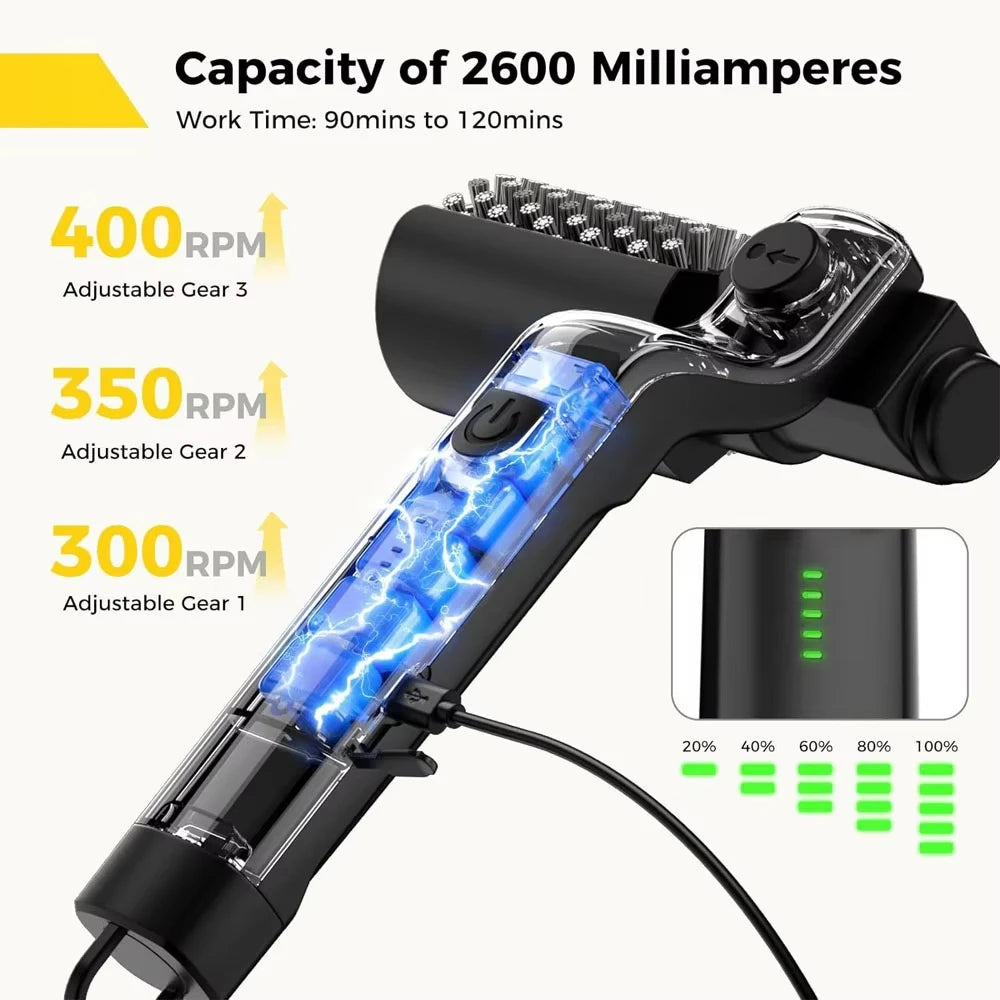2 in 1 Rechargeable BBQ Grill Cleaner Spin Scrubber with 360° Rotating Cleaning for Grill 3-Speed 2600mAh Cordless