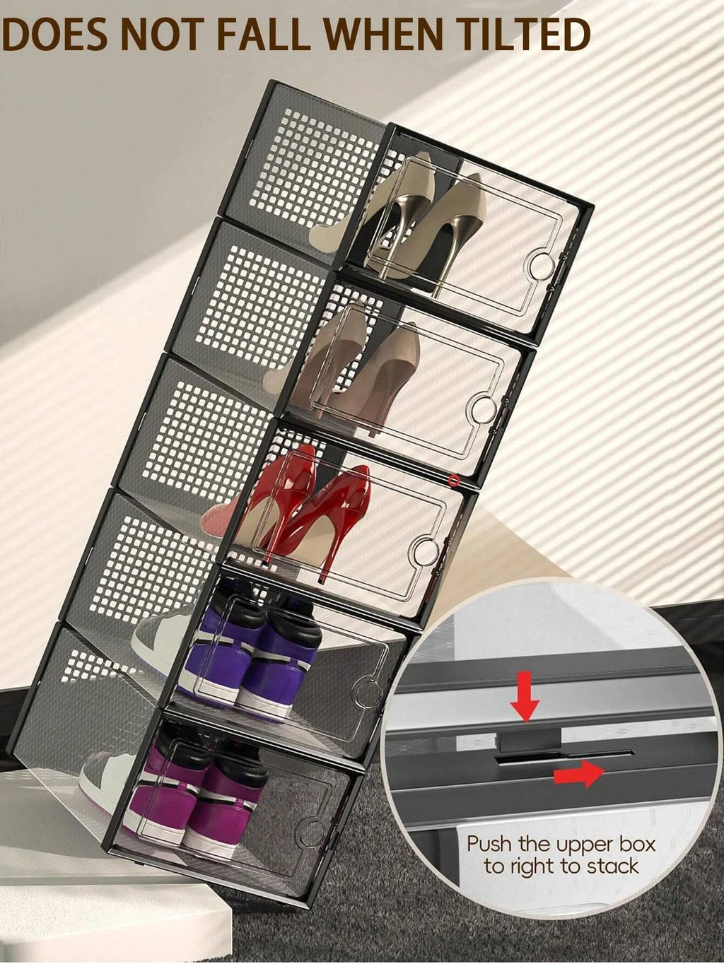 Stackable Shoe Storage Box 6/12 Pack Clear Plastic Stackable Shoe Storage Box | Space Saving Foldable Shoe Organizer for Closet