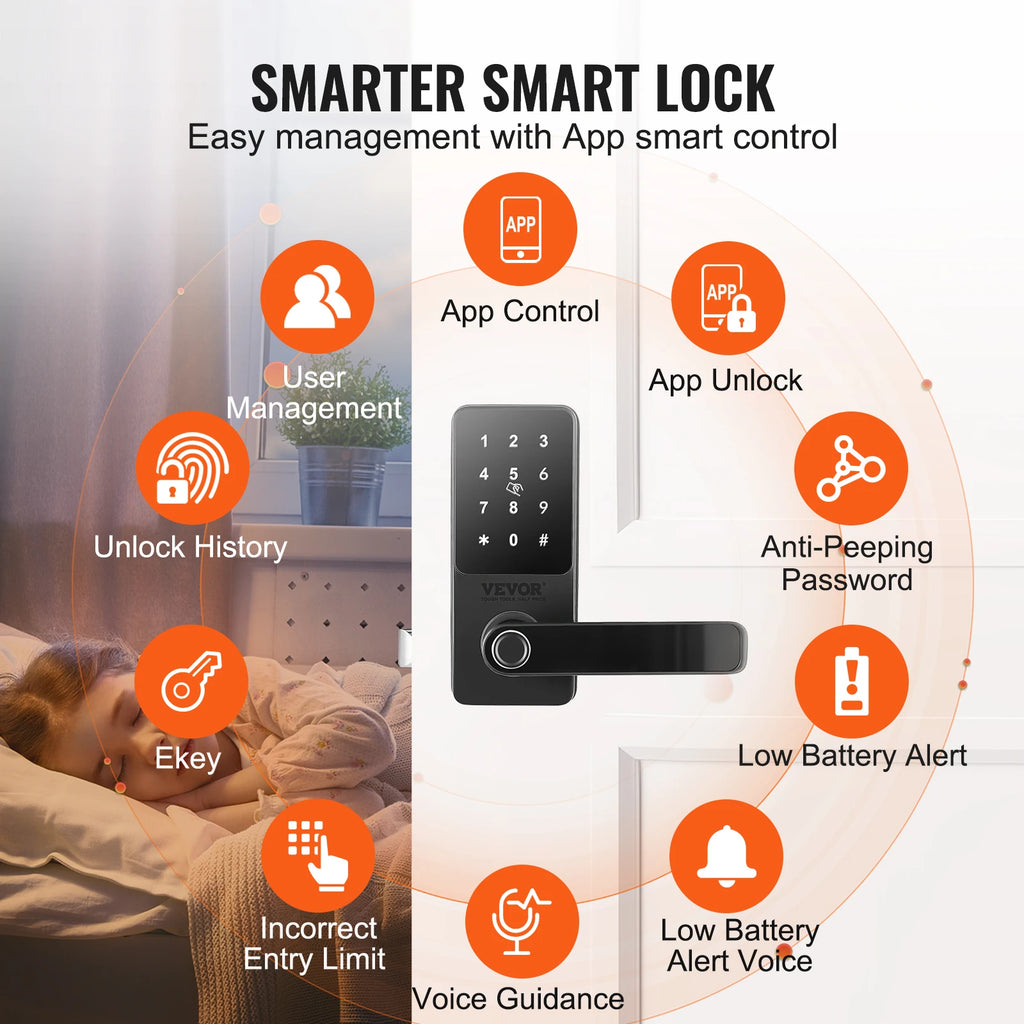 SucceBuy Smart Lock 5 in 1 Smart Door Knob Fingerprint Deadbolt with App Control Bluetooth Smart Lock Keyless Entry Door Lock