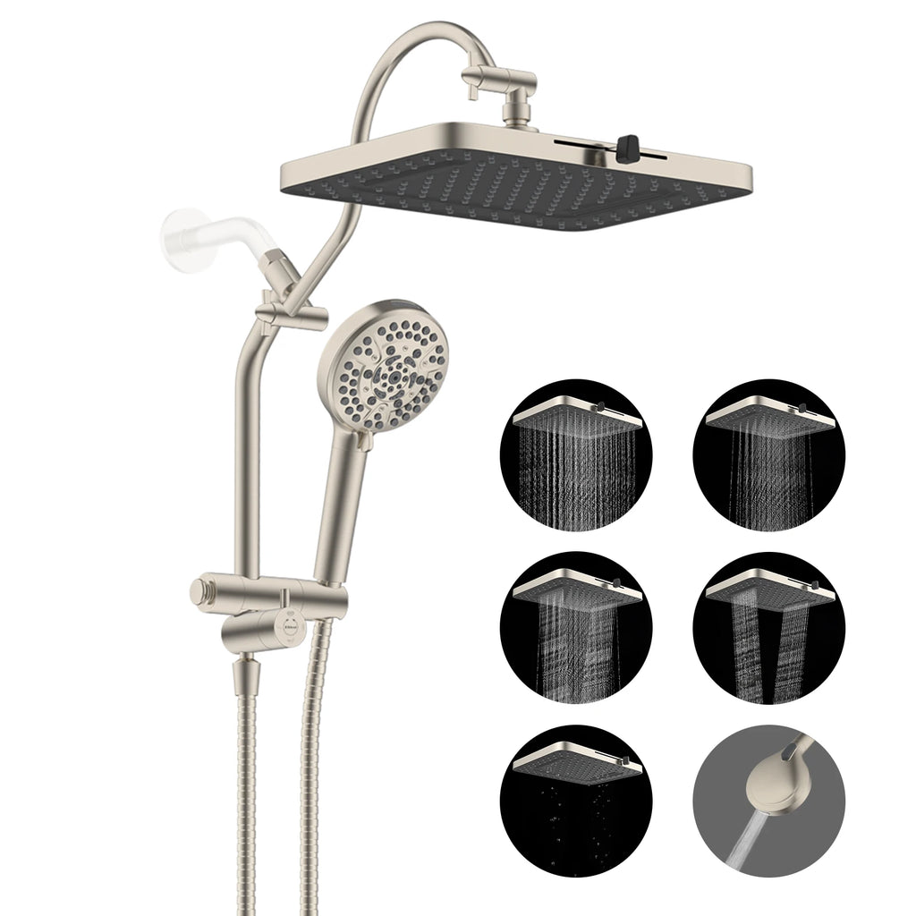 Upgraded 13'' Shower Head Combo, High Pressure 5 Spray Rainfall Showerhead, 10 Spray Mode Handheld, Easy Reach 4-way Diverter