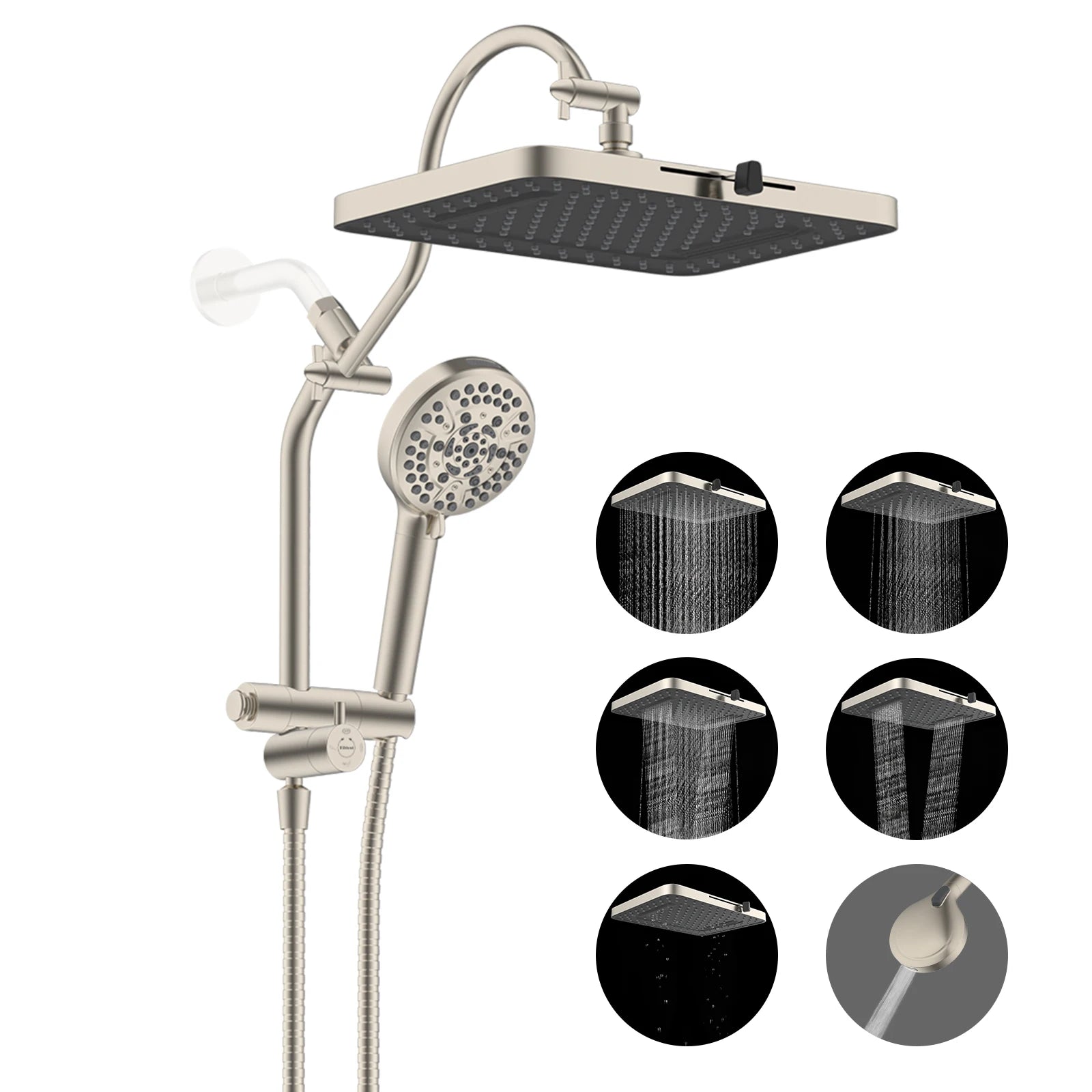 Upgraded 13'' Shower Head Combo, High Pressure 5 Spray Rainfall Showerhead, 10 Spray Mode Handheld, Easy Reach 4-way Diverter