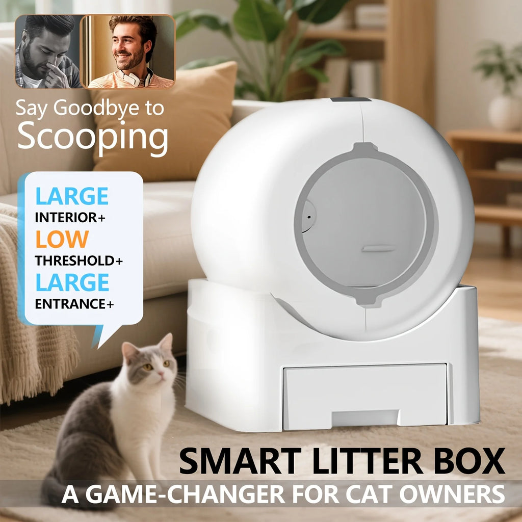 Self-Cleaning Cat Litter Box Automatic - 64L Large Capacity W/ FREE Waste Bags & TrackingMat, Smart APP-Controlled Odor-Free Des