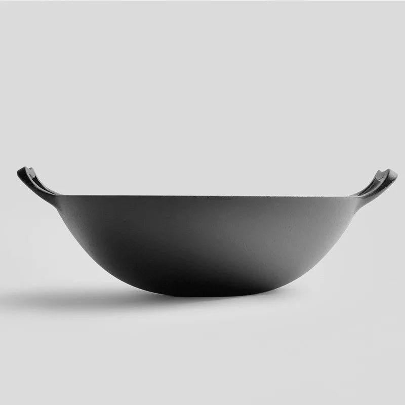 Traditional Thickened Double Ear Cast Iron Pot with Old-style round Bottom Large Household Non-coated Non-stick Raw Iron Pan