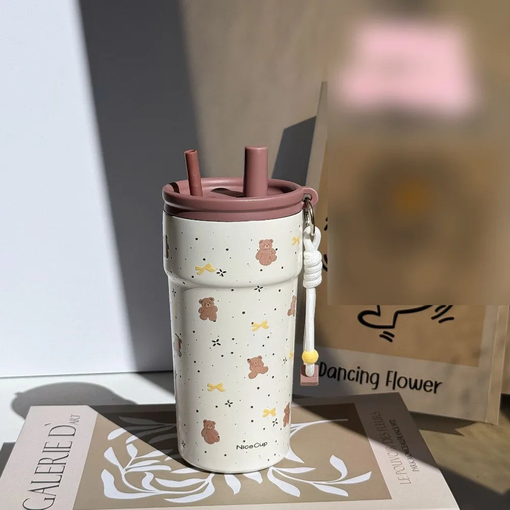 High Appearance 500 Vacuum Cup Large Capacity With Lifting Rope Insulated Cup Leak-proof Double Drink Suction Tube Cup Drinkware