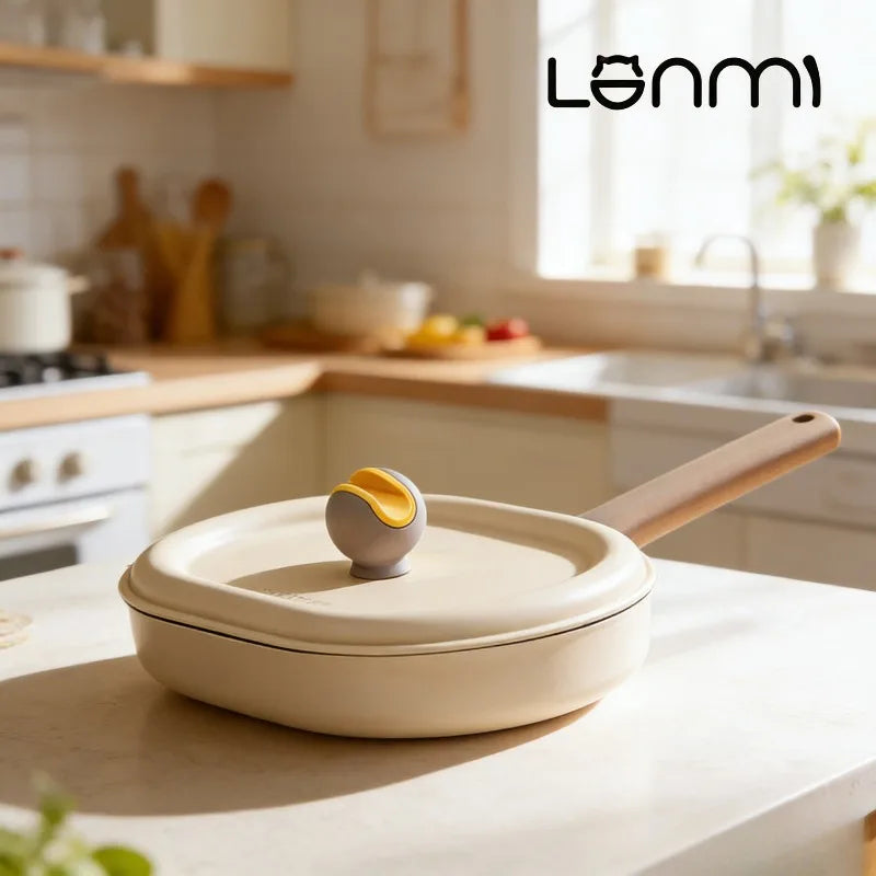 LANMI 24/28CM Long-handled Cooking Pot Pot Lid with Bell Shape Non Stick Mafesanite Pan Frying Pan General-purpose Kitchen Stove