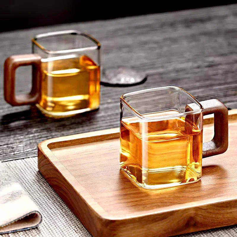 [homeeee] Mini Espresso Glass Mug with Walnut Wooden Handle - 90ml