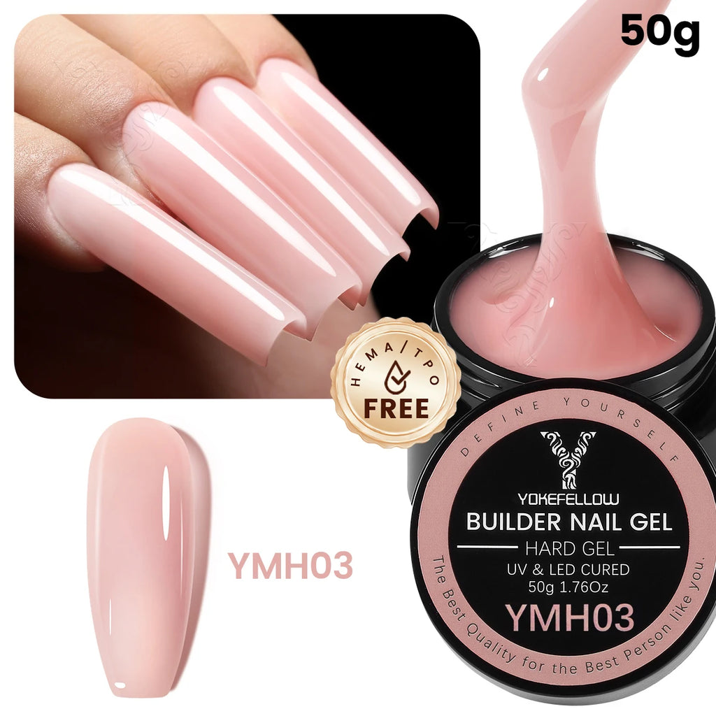 YOKEFELLOW 50g Builder Gel Nail Polish Large Capacity Nude Pink Hard Gel for Nail Extension Strong Self-Levelling Long Lasting