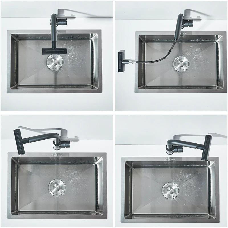 Kitchen Faucet Flexible Pull Out Hot Rainfall Cold Water Mixer Tap 360° Kitchen Sink Faucets Deck installation