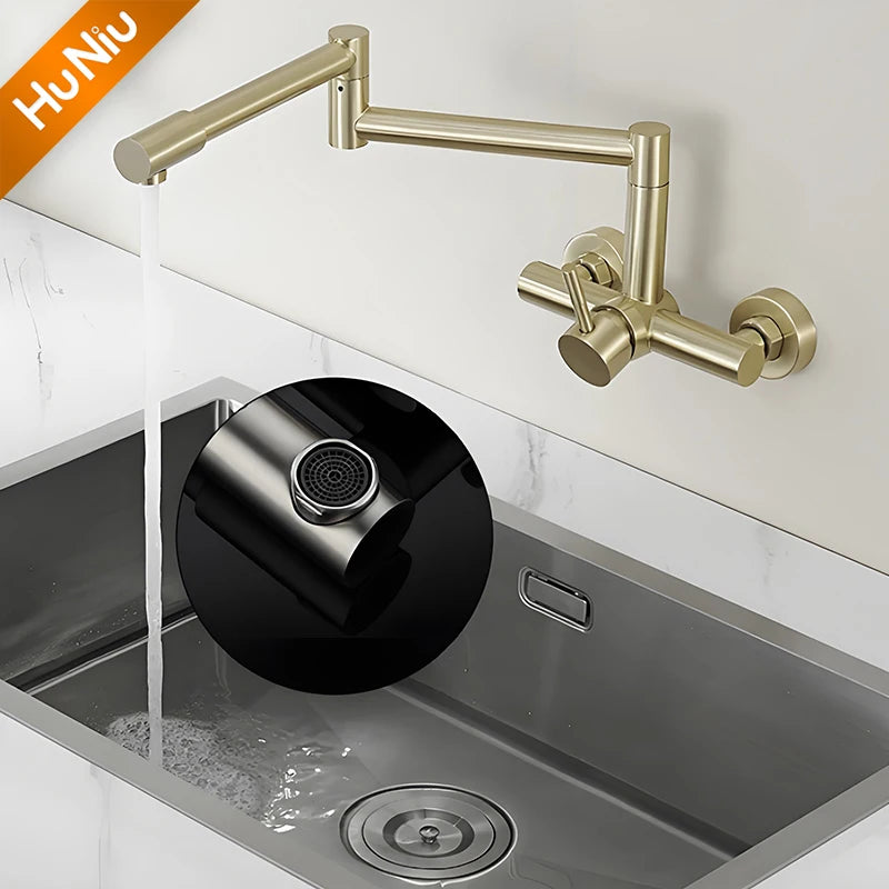 HuNiu Folding Kitchen Faucet Stainless Steel 304 Foldable Faucet Bathroom Faucet Rotate Fold Faucets Kitchen Concealed Faucet