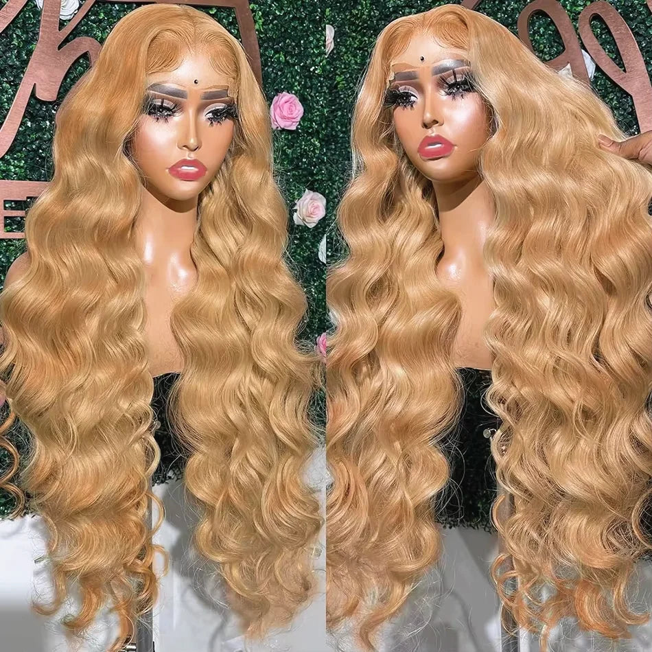 Honey Blonde Body Wave 13x6 HD Transparent Lace Frontal Wig #27 Blonde Colored Human Hair Wigs For Women Pre Plucked Brazilian