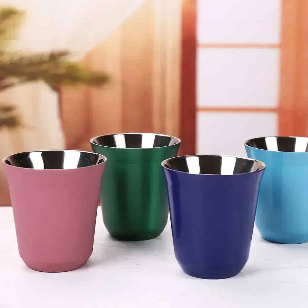 1pcs 80ml/160ml Mini Coffee Cups High Quality Stainless Steel Double Wall Heat-insulating Coffee Cups Portable Small Drink Cups