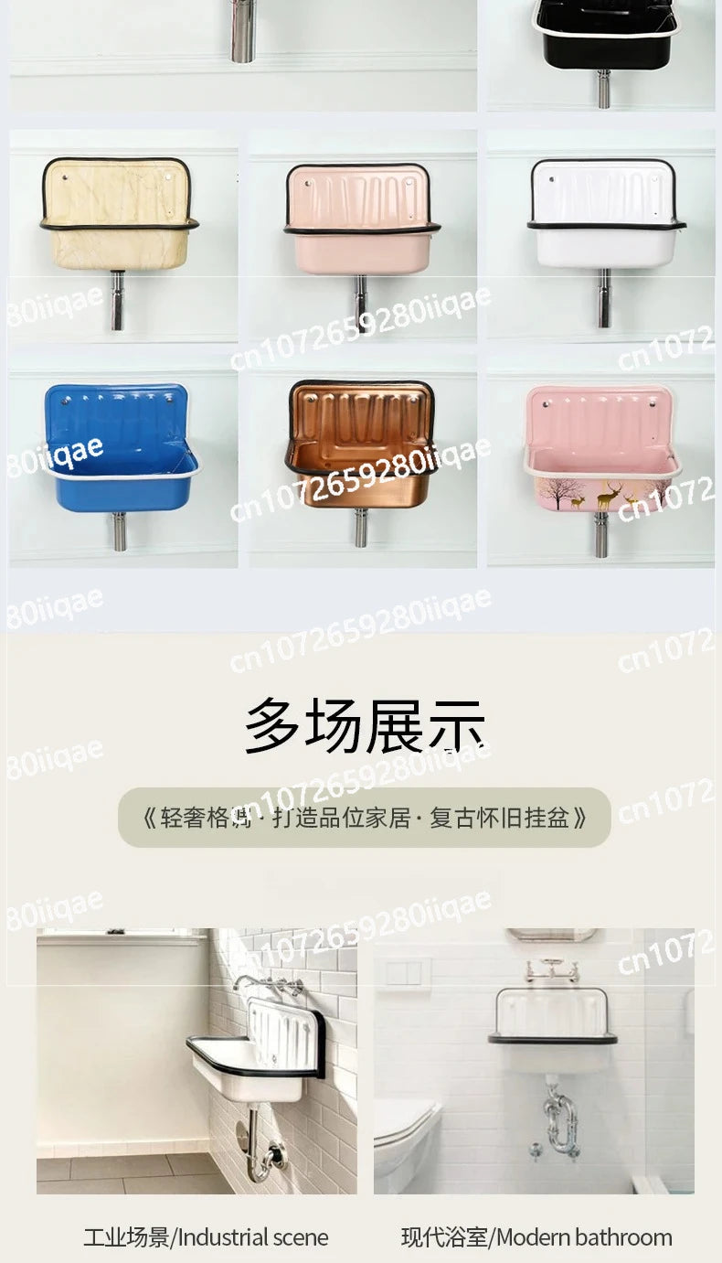 Wash Kitchen Balcony European Wash Basin Retro Bronze Plating Nostalgia Hanging Basin Bathroom Sink Model Room