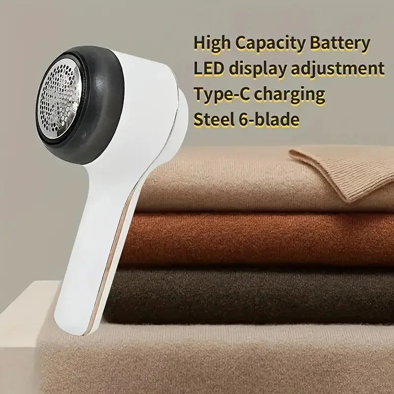 Fabric Shaver, Lint Remover Rechargeable, Electric Portable Sweater Defuzzer with 3 Speeds, 6 Leaf Blades, Digital LED Display t