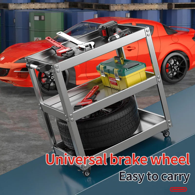 3-Tier Heavy Duty Tool Cart - 1500lb Capacity with Locking Wheels & Steel Frame for Workshops