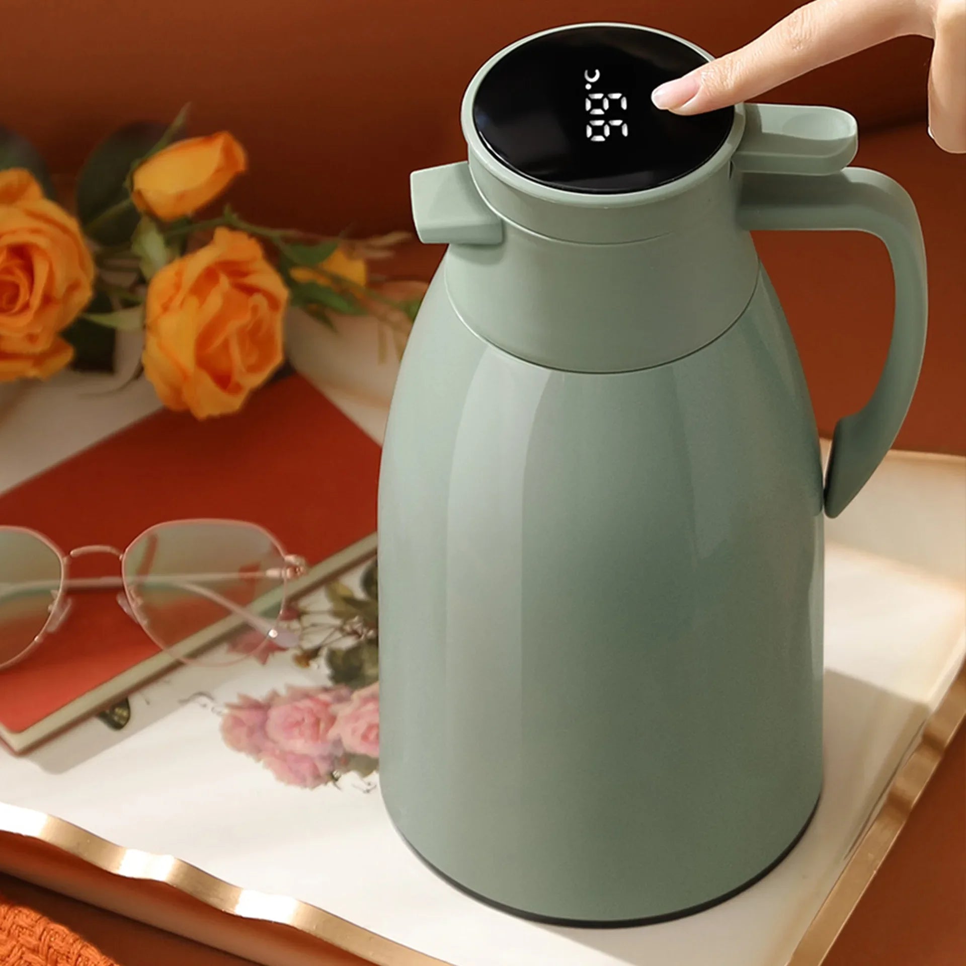 Kitchen Thermal Kettle Household Digital Display Coffee,1/1.3/2L Thermos Glass Liner Vacuum Flasks Large Capacity Water Bottle