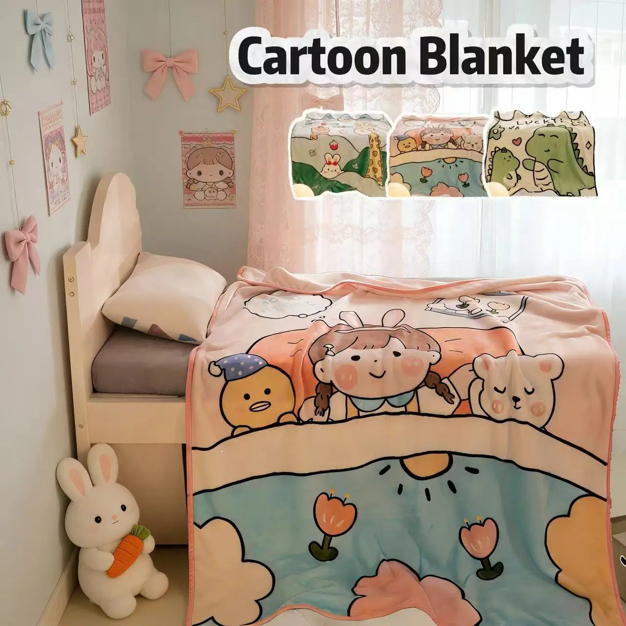 1Pc, Cartoon Flannel Blanket, Cute Animal Pattern Throw Blanket, Soft and Comfortable Sofa Bed Office Blanket, Small Throw Blanket, Nap Blanket, Birthday, Christmas, Halloween Gift