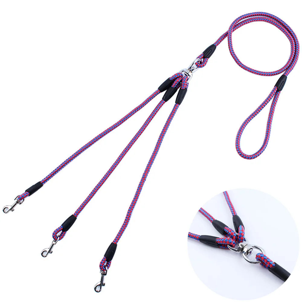 3 Way Dog Coupler Leash No Tangle Splitter Triple Dog Leash for Walking Running Three Small Dogs Cats Puppy 3 in 1 Traction Rope