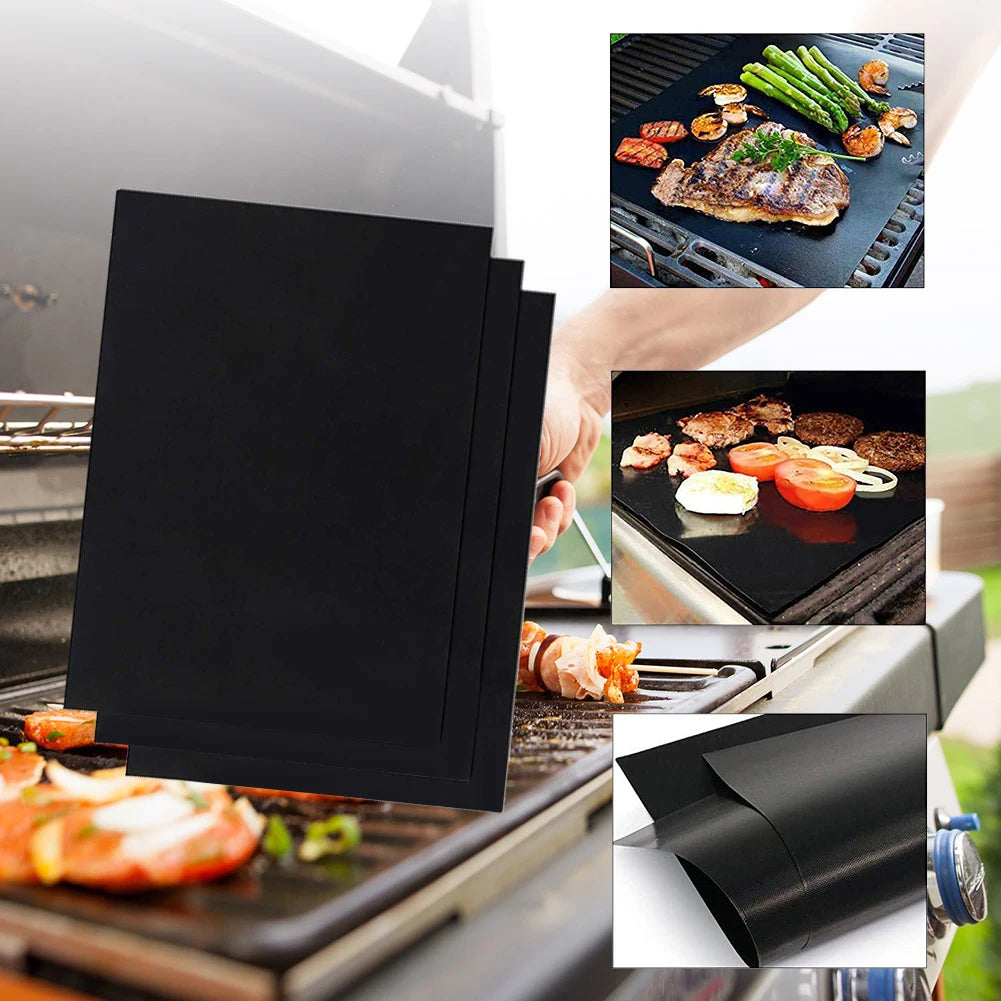 1-4PCS Outdoor Non-stick Mat Heat Resistant BBQ Grill Mat Reusable Barbecue Grilling Sheet 50x40cm 33x40cm Oven Liners Pad