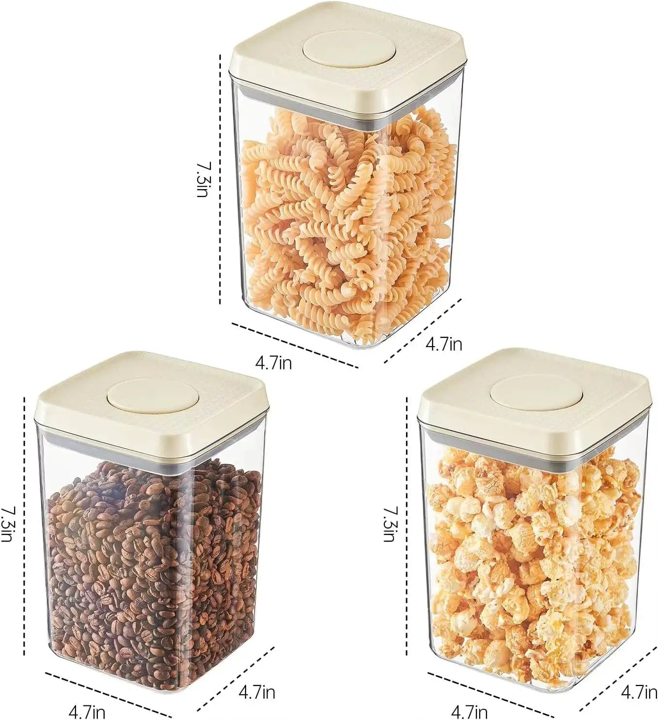 Airtight Food Storage Containers With Pop-Top Lids, 3 Pcs Stackable Plastic Canisters Kitchen Pantry Organization,